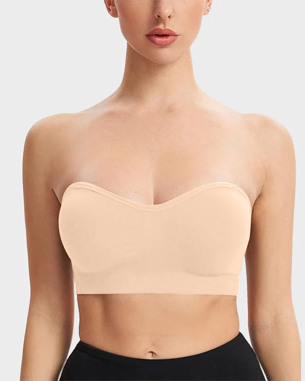 Wireless Strapless Bandeau Bra with Secure Anti-Slip Silicone Support