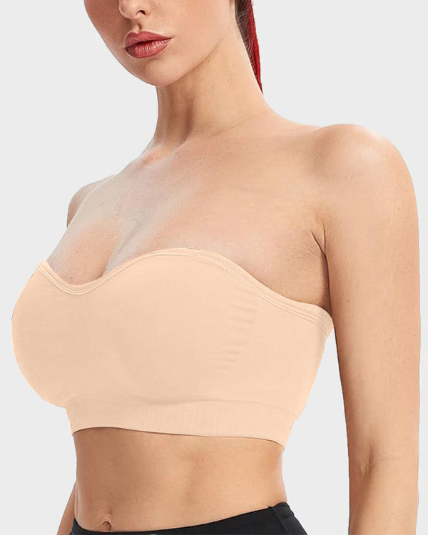 Wireless Strapless Bandeau Bra with Secure Anti-Slip Silicone Support
