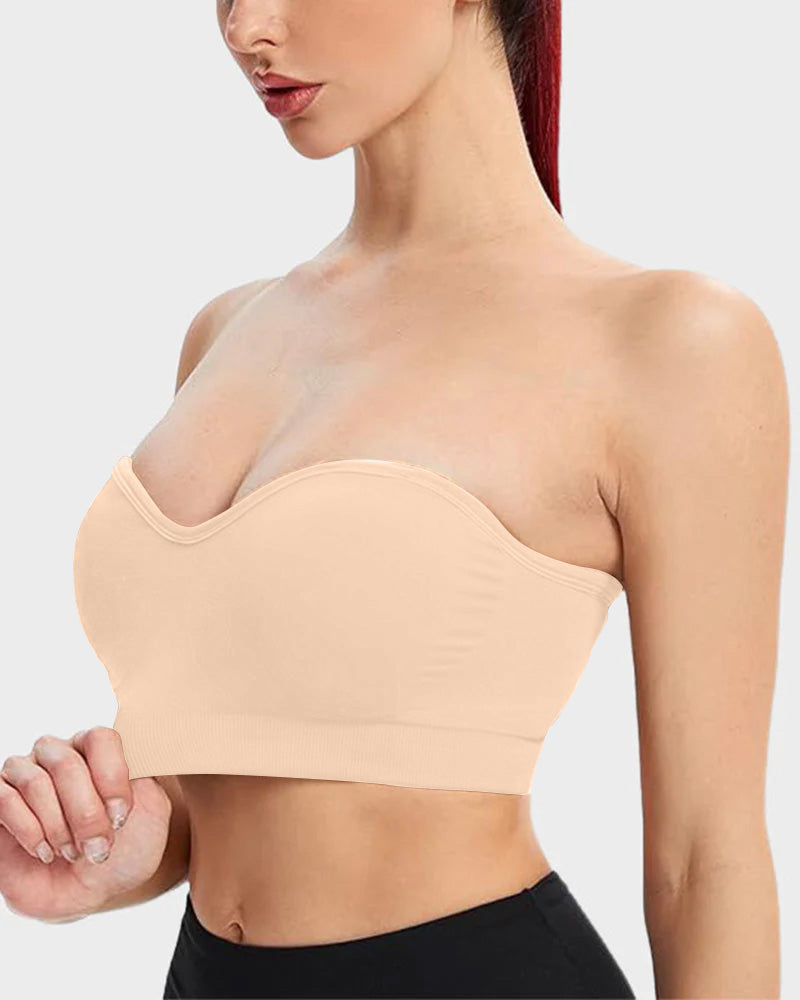 Wireless Strapless Bandeau Bra with Secure Anti-Slip Silicone Support