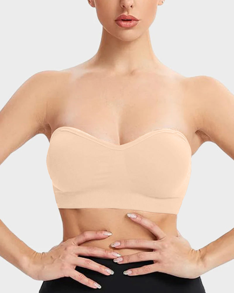 Wireless Strapless Bandeau Bra with Secure Anti-Slip Silicone Support