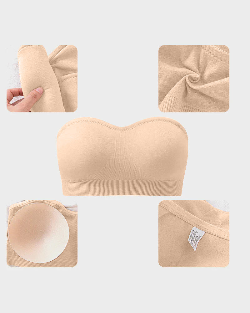 Wireless Strapless Bandeau Bra with Secure Anti-Slip Silicone Support