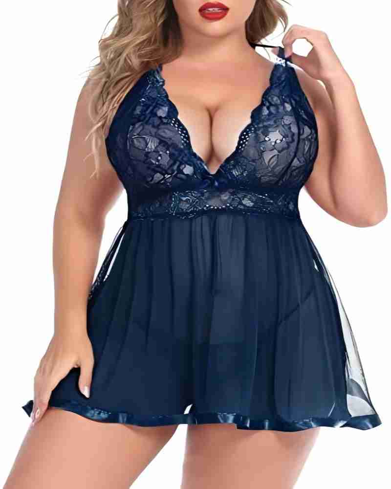 Women's Plus Size Lace Babydoll with Mesh Chemise – Seductive Sleepwear