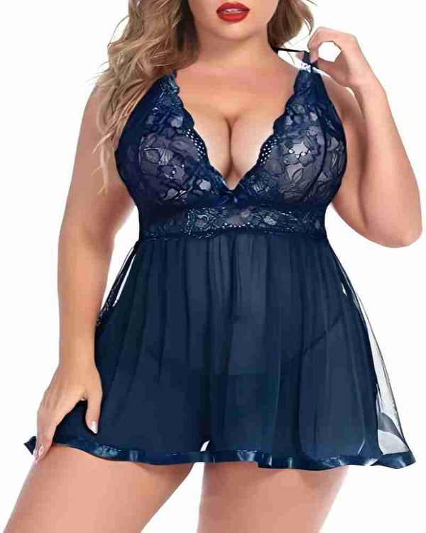 Women's Plus Size Lace Babydoll with Mesh Chemise – Seductive Sleepwear