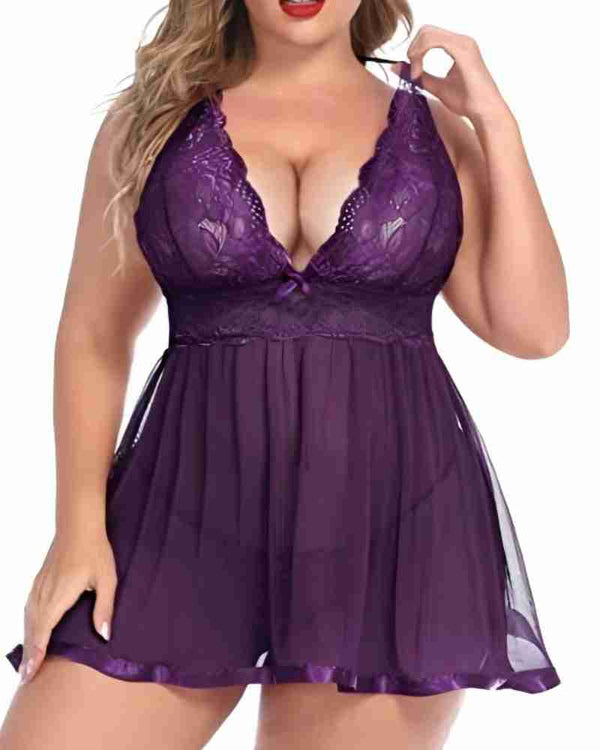 Women's Plus Size Lace Babydoll with Mesh Chemise – Seductive Sleepwear