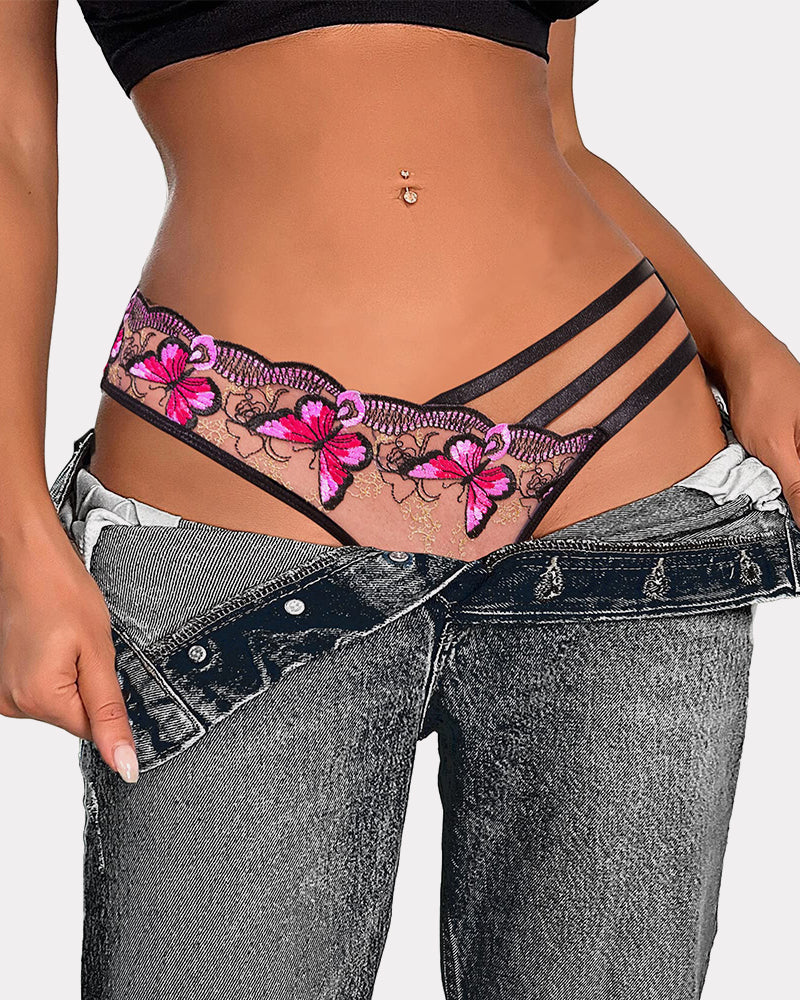 Delicate Butterfly-Embroidered Mesh Panties