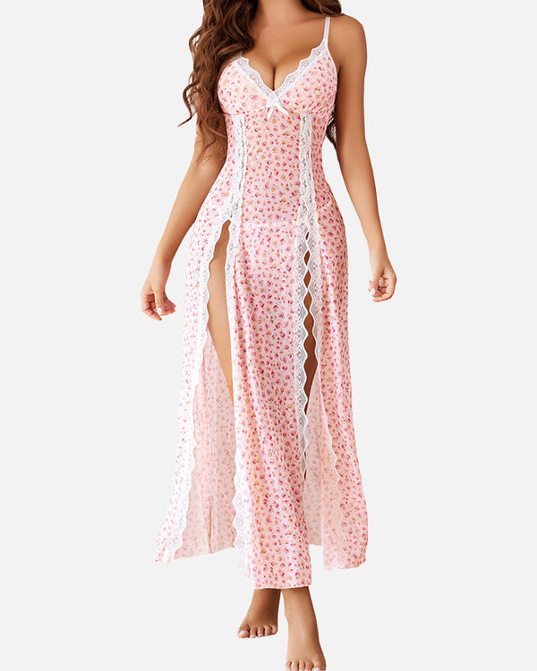 Sultry Mesh V-Neck Nightdress with a Flirty Side Slit
