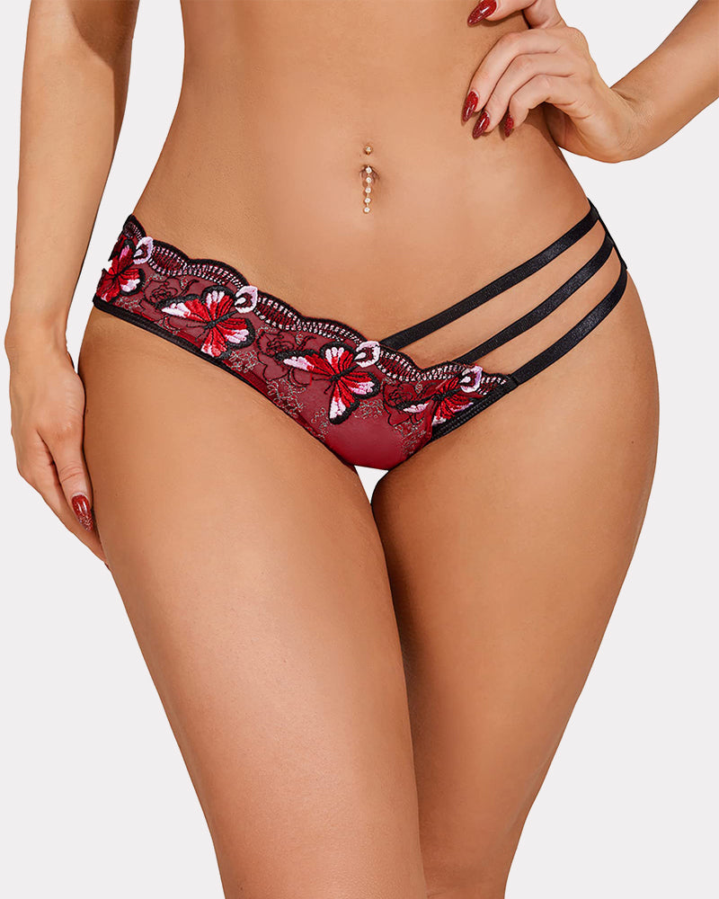 Delicate Butterfly-Embroidered Mesh Panties