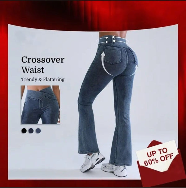 SHAPECURVE Crossover Denim Leggings with Side Pockets – Sculpting, Contouring Fit