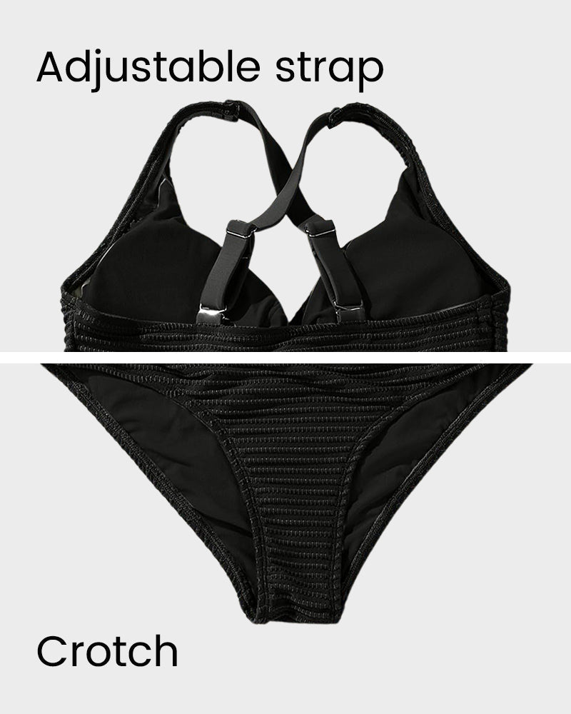 Textured Knot-Front High-Waisted Bikini Set - Flattering Fit & Comfortable
