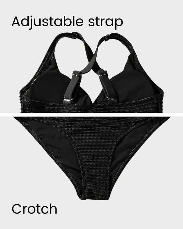 Textured Knot-Front High-Waisted Bikini Set - Flattering Fit & Comfortable
