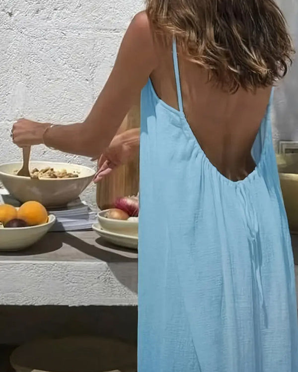 Chic Women’s Elegant Solid-Color Backless Slip Dress