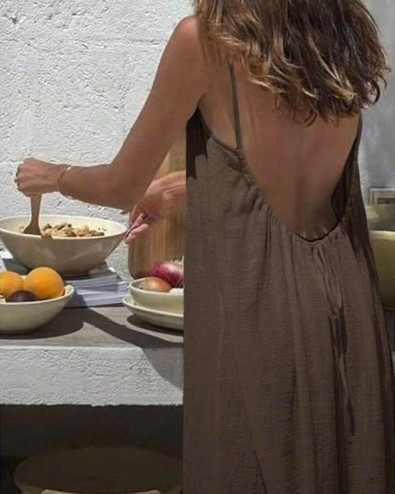 Chic Women’s Elegant Solid-Color Backless Slip Dress
