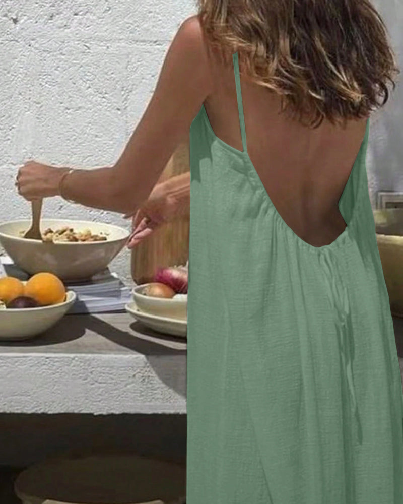 Chic Women’s Elegant Solid-Color Backless Slip Dress