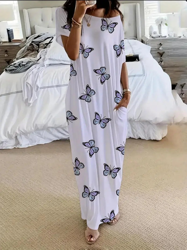 Women's Solid Color Batwing Sleeve Casual Nightdress - Cozy Sleepwear