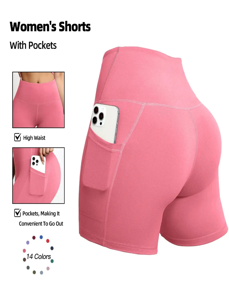 Sleek High-Waisted Tummy-Control Athletic Shorts with Handy Side Pockets