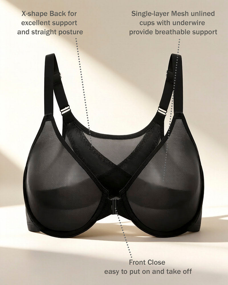 Front Closure Mesh Support Bra