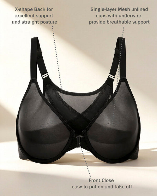 Front Closure Mesh Support Bra