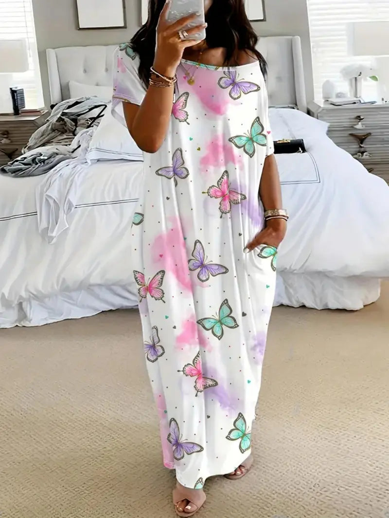 Women's Solid Color Batwing Sleeve Casual Nightdress - Cozy Sleepwear