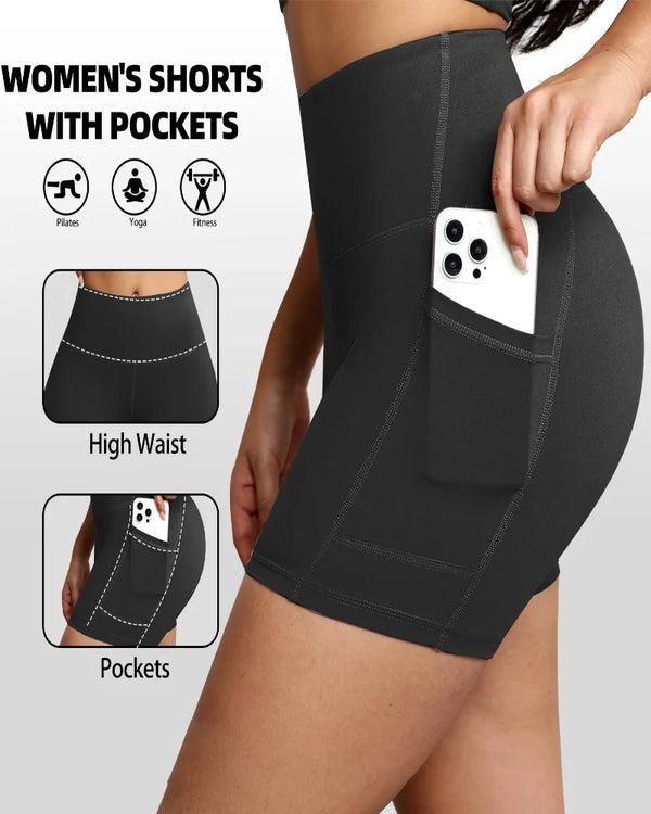 Sleek High-Waisted Tummy-Control Athletic Shorts with Handy Side Pockets