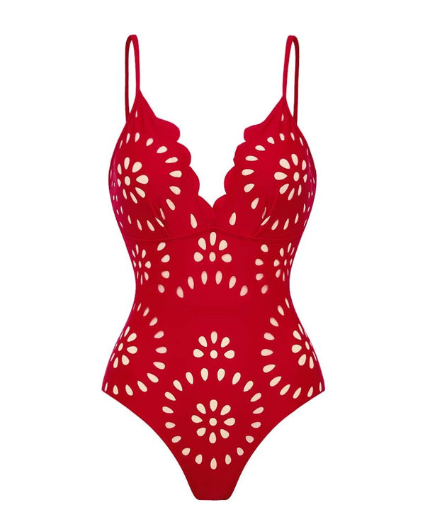 Shapecurve® Flower Hollow One Piece Swimsuit and Skirt