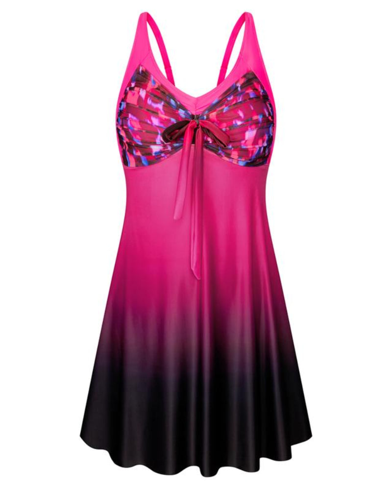 Plus Size Women's Two-Piece Swim Dress with Tummy Control - Floral Print Tankini Swimsuit Set with Boyshort Bottoms Secondary image