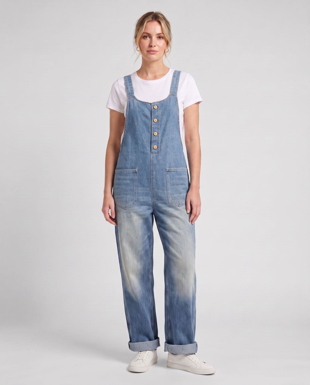 Everyday™ Wide Leg Denim Bib Overalls Main image