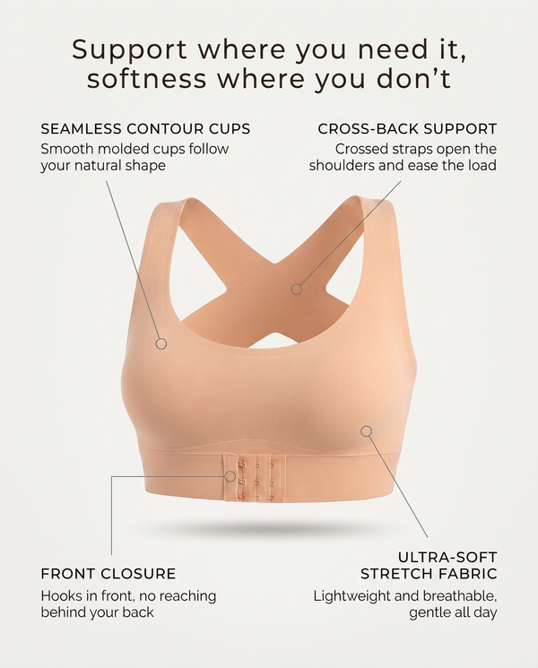 Crossover-Back Front-Hook Wire-Free Posture Bra