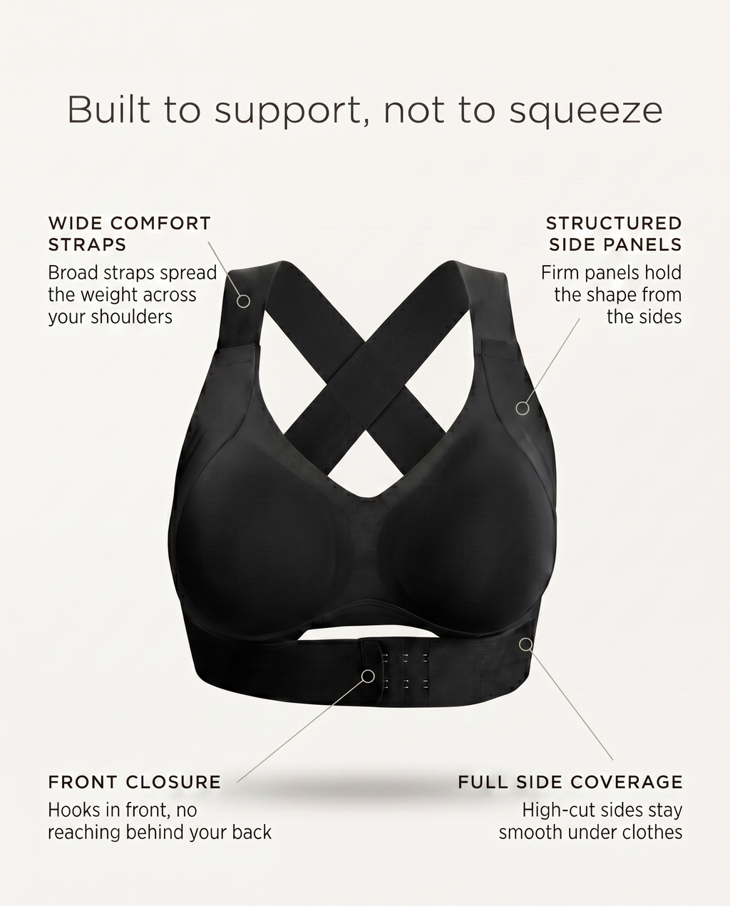 Crossover-Back Front-Hook Wire-Free Posture Bra