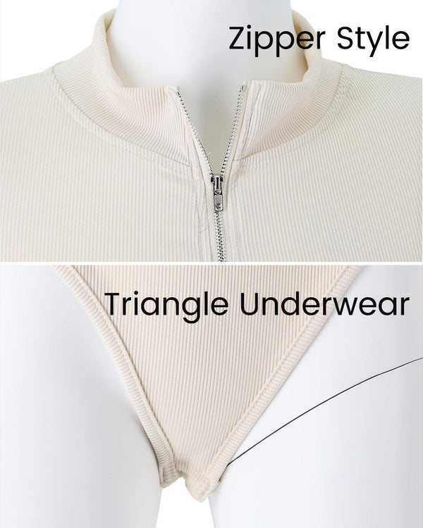 Ribbed Long-Sleeve Half-Zip Shaping Bodysuit for a Sleek Silhouette