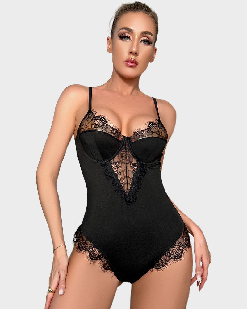 Sultry Lace-Back Cutout Bodysuit Lingerie