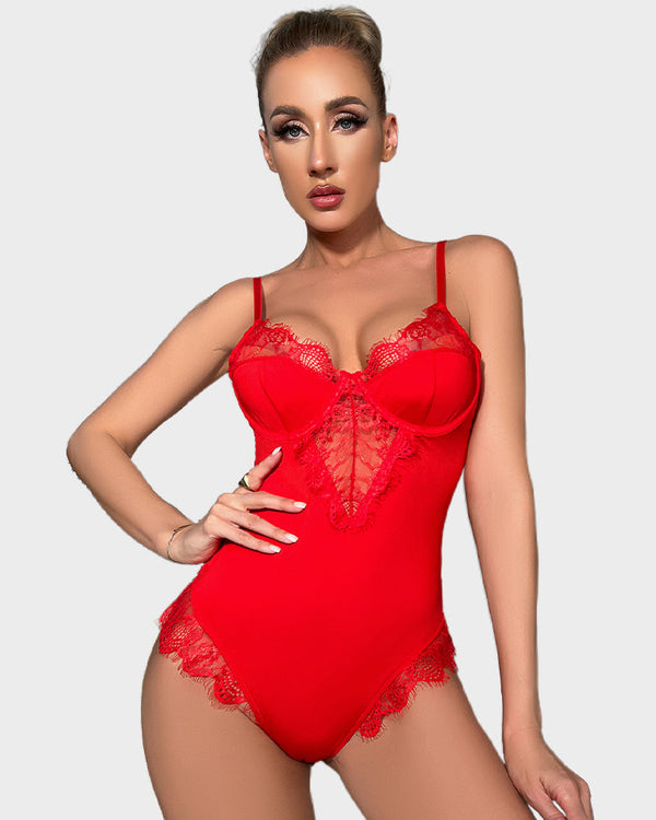 Sultry Lace-Back Cutout Bodysuit Lingerie