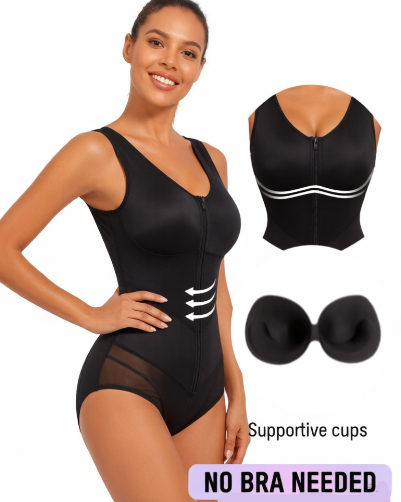 Front-Zip Body Shaper with Tummy Control and Smoothing Fit
