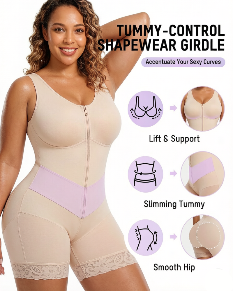 Front-Zip Body Shaper with Tummy Control and Smoothing Fit