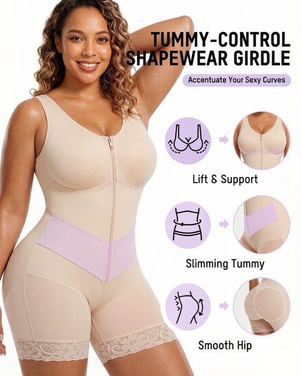 Front-Zip Body Shaper with Tummy Control and Smoothing Fit