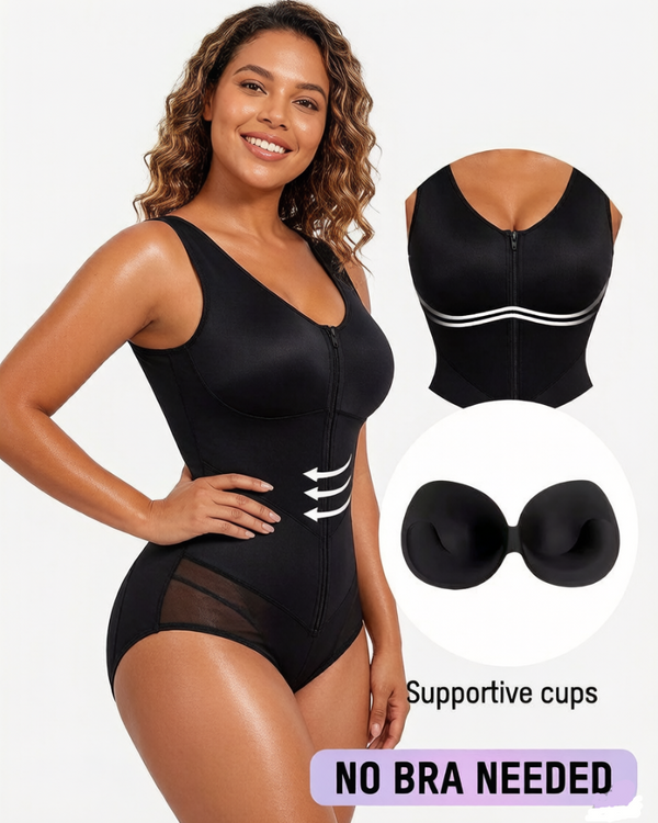 Front-Zip Body Shaper with Tummy Control and Smoothing Fit