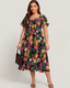 Chic Floral Smocked Square-Neck Midi Dress with Pockets