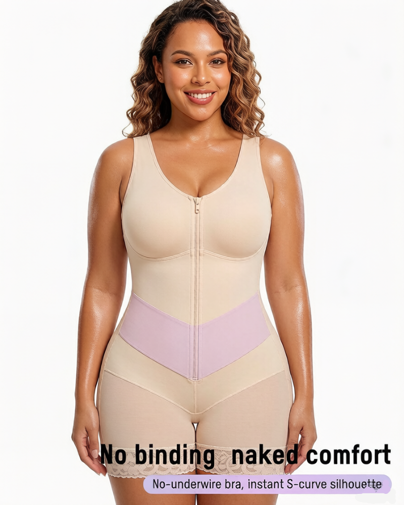 Front-Zip Body Shaper with Tummy Control and Smoothing Fit