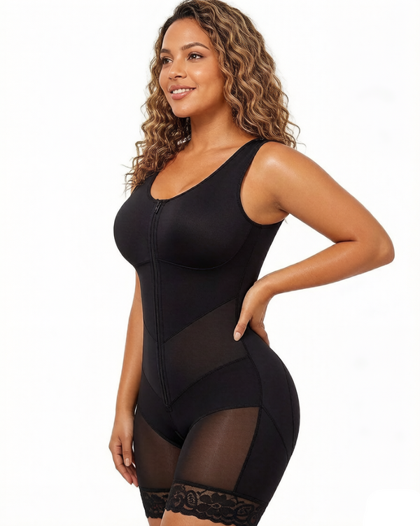 Front-Zip Body Shaper with Tummy Control and Smoothing Fit