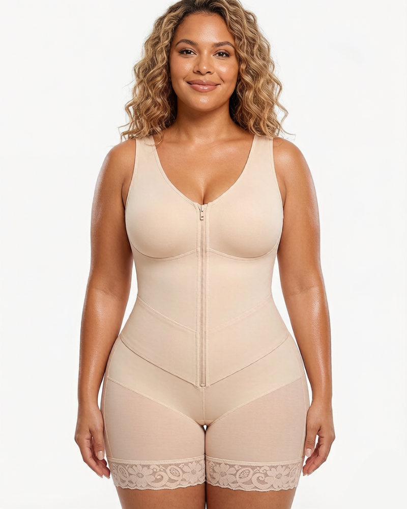 Front-Zip Body Shaper with Tummy Control and Smoothing Fit