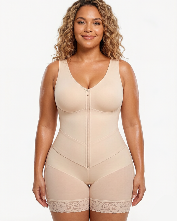 Front-Zip Body Shaper with Tummy Control and Smoothing Fit