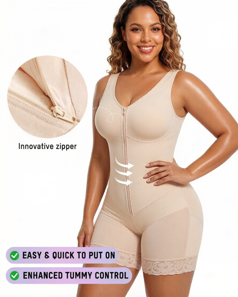 Front-Zip Body Shaper with Tummy Control and Smoothing Fit