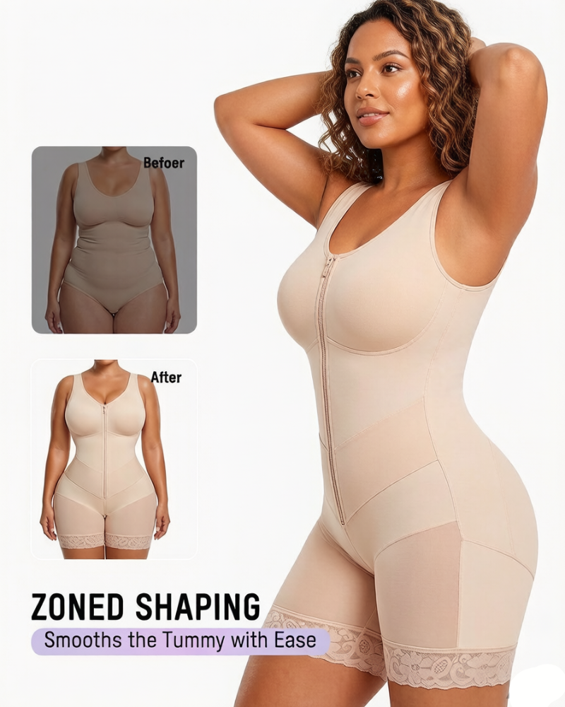 Front-Zip Body Shaper with Tummy Control and Smoothing Fit