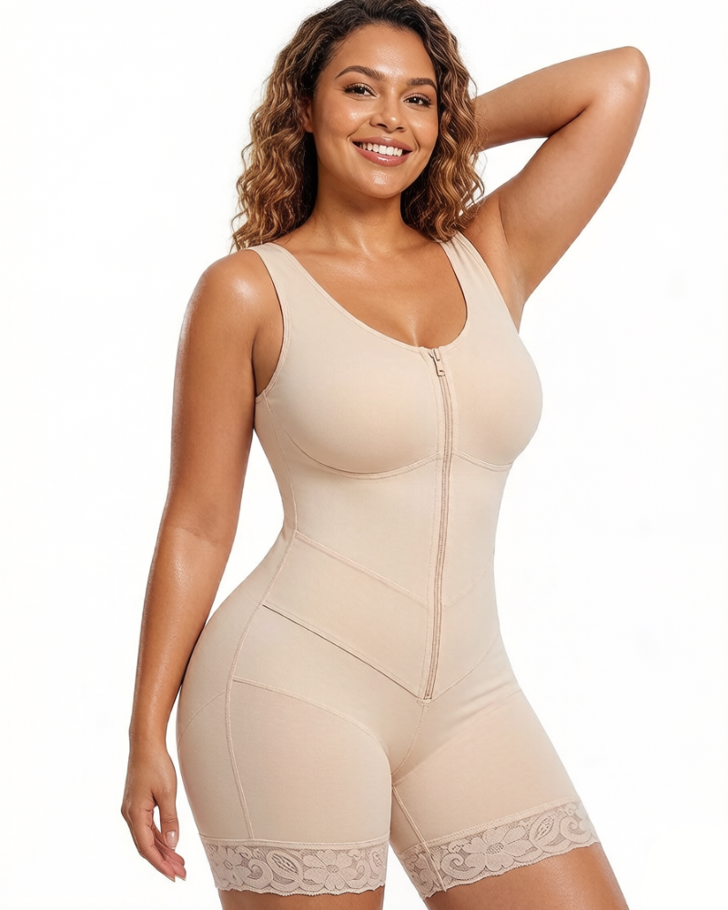 Front-Zip Body Shaper with Tummy Control and Smoothing Fit