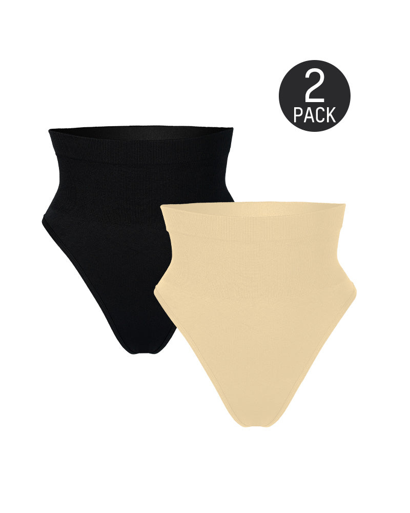 2-Pack Mid-Waist Tummy-Control Thong Panties