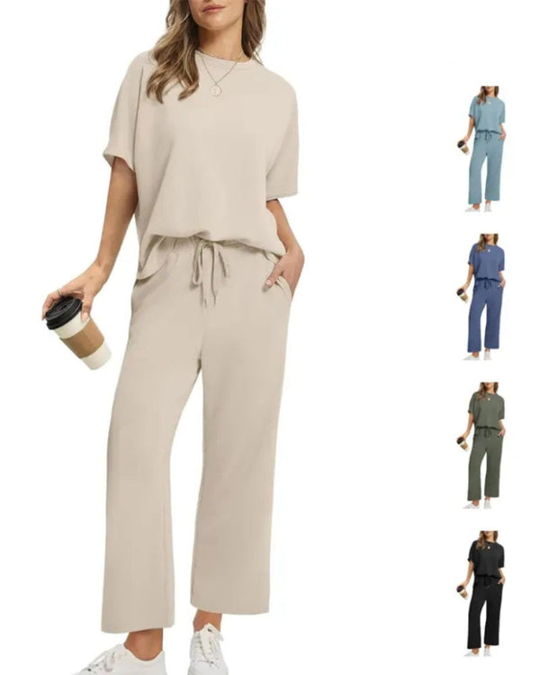 Women's 2-Piece Set: Relaxed Oversized Tee & Wide-Leg Pants for Effortless Summer Casual