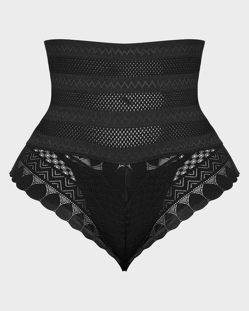 Ultra-Flattering High-Waisted Lace Mesh Shaping Panty