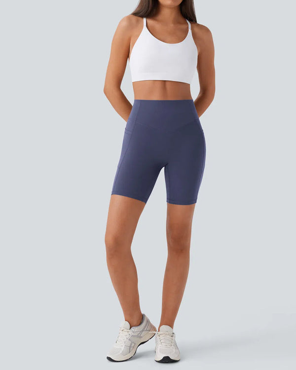 High-Waisted Butt-Lifting Training Shorts with Tummy Control, Side Pockets, and Shaping – 7-Inch Inseam