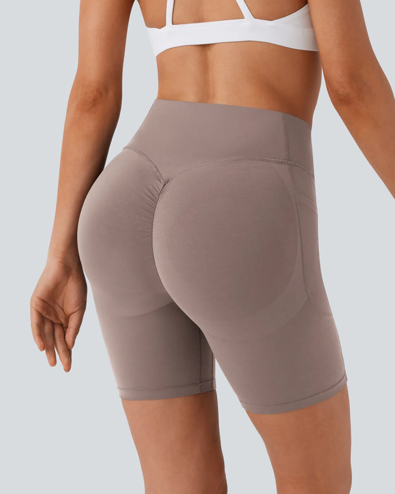 High-Waisted Butt-Lifting Training Shorts with Tummy Control, Side Pockets, and Shaping – 7-Inch Inseam