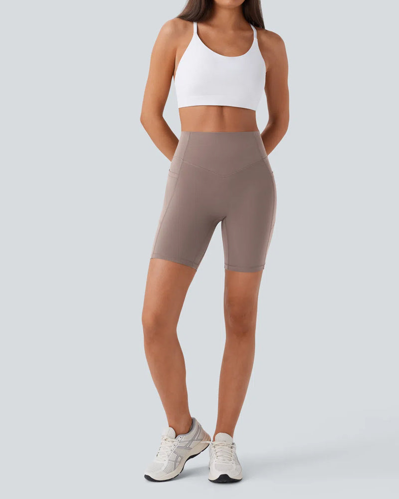 High-Waisted Butt-Lifting Training Shorts with Tummy Control, Side Pockets, and Shaping – 7-Inch Inseam
