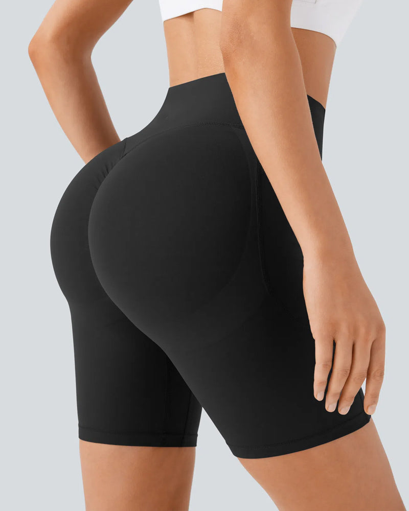 High-Waisted Butt-Lifting Training Shorts with Tummy Control, Side Pockets, and Shaping – 7-Inch Inseam
